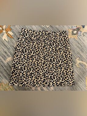 Talbots Cheetah Pencil Skirt Womens 12P Petite Side Zip Lined Cotton Stretch